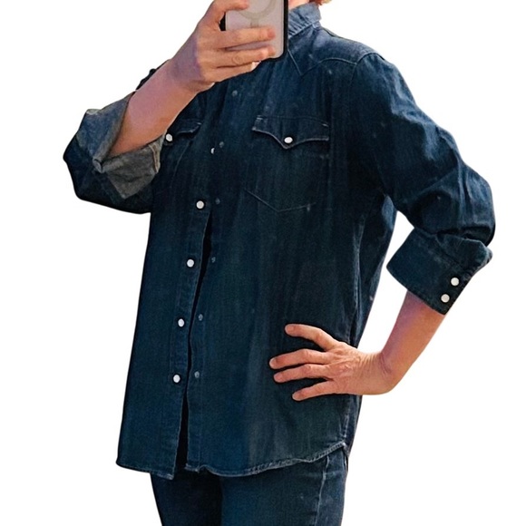 Levi’s Indigo Denim Pearl Snap Long Sleeve Button Up Shirt 100% Cotton L - Picture 6 of 16